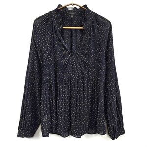 Ann Taylor Navy Pintuck Blouse